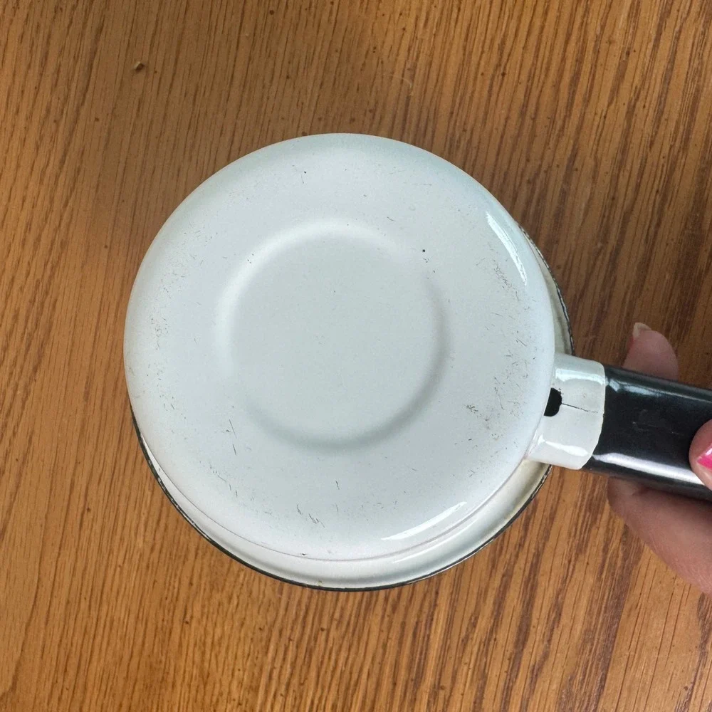 Vintage White Enamel Small‎ Saucepan Black Trim Farmhouse Decor